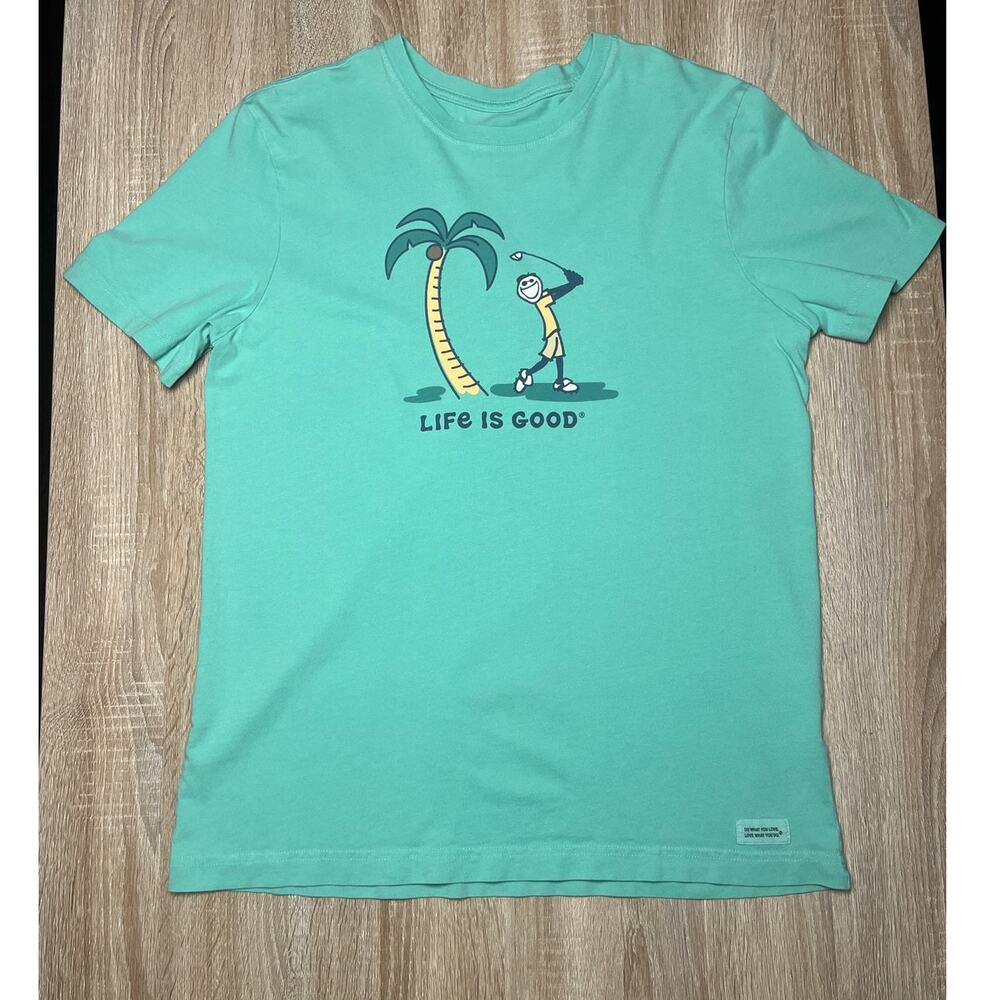 Life is Good Men's Jake Palm Golf Short Sleeve Tee Golf TShirt Medium Teal 89850